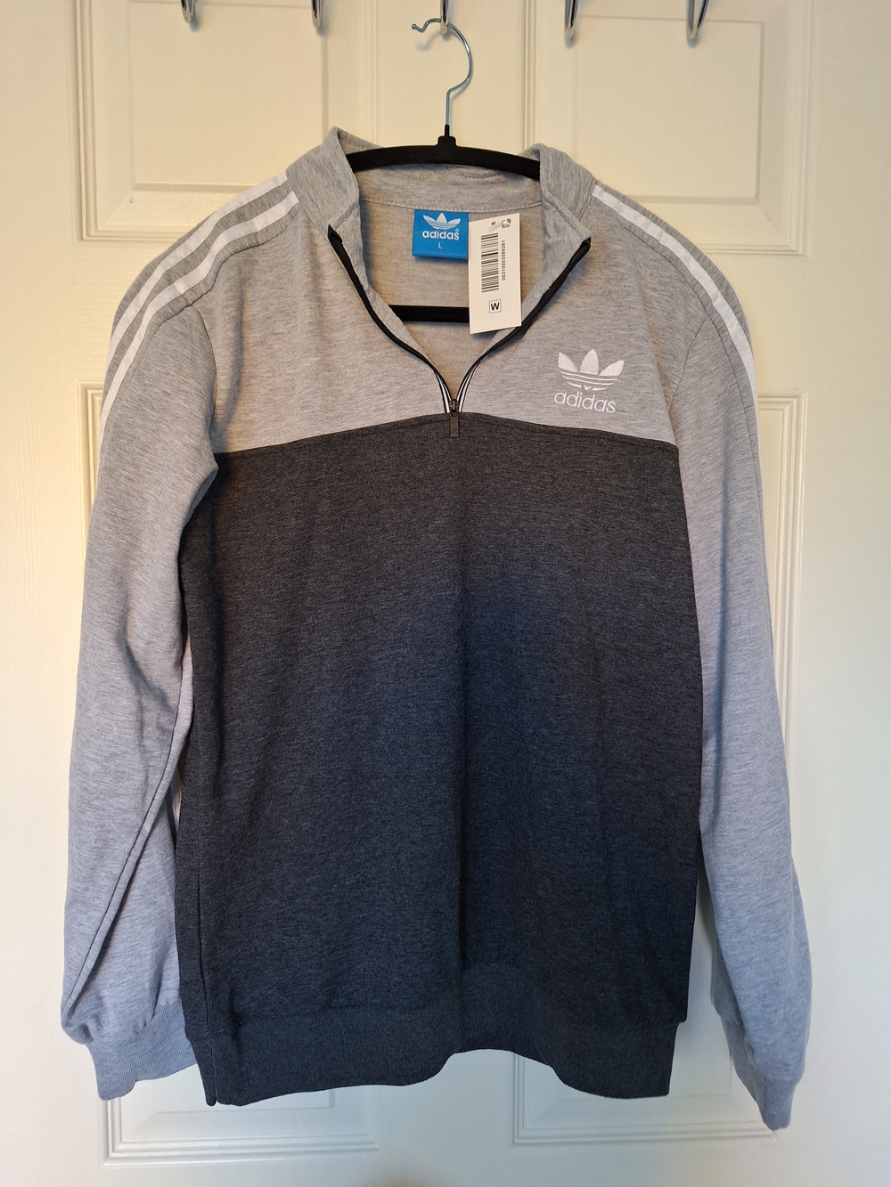 adidas Men's Two-Tone Grey Zip-Up Pullover with Trefoil